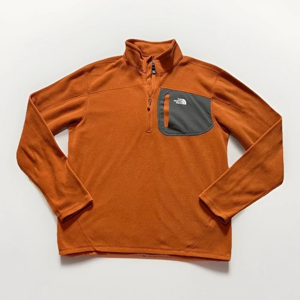 The North Face Men's Crest Fleece Pullover Size M Grey Chest Pocket Long Sleeve